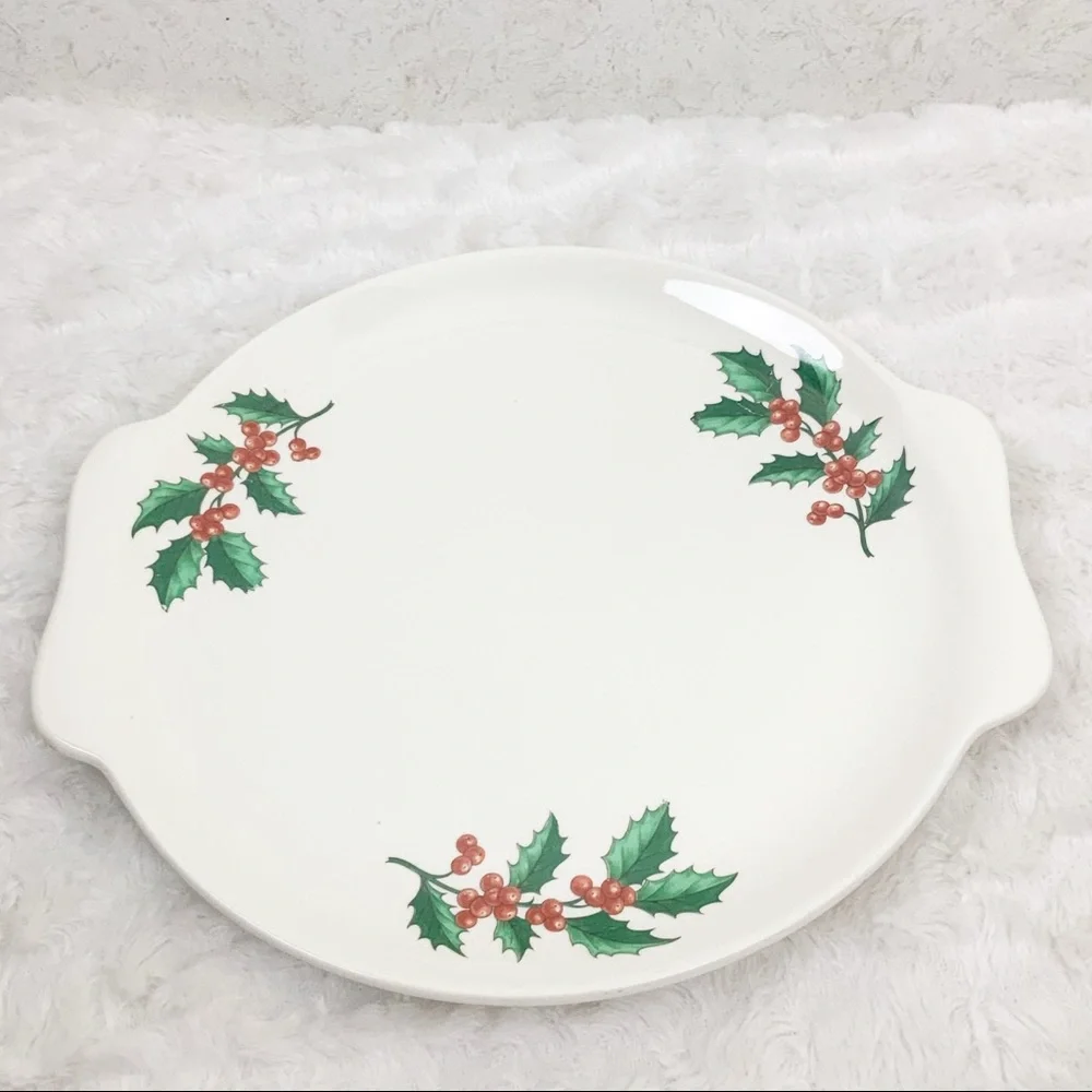 Vintage Harmony House Salem China Holly Berry Cake Plate Server Christmas